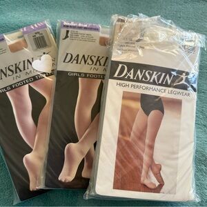 Bundle of three toddler Danskin dance tights one pair white two pairs tan NWT